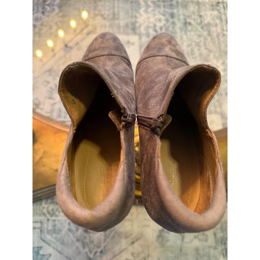 Naturalizer N5 Comfort Taupe Suede Cap Toe Ankle Boots Block Heel Womens 8M